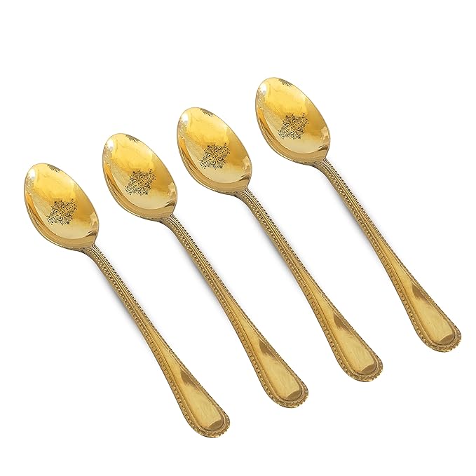 IndianArtVilla Brass Bedding Spoon Serveware Tableware Length 7 Inch, Gold