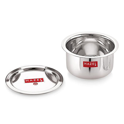 Hazel Stainless Steel Tope Patila with Lid 18 cm 1.4 Litre Capacity Flat Bottom Boiling Vessels Bhagona Dekchi