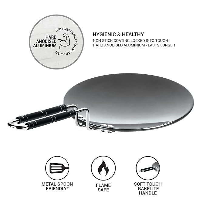 Milton Pro Cook Hard Anodized Tawa, 24 Cm, Dark Grey - 925 gms