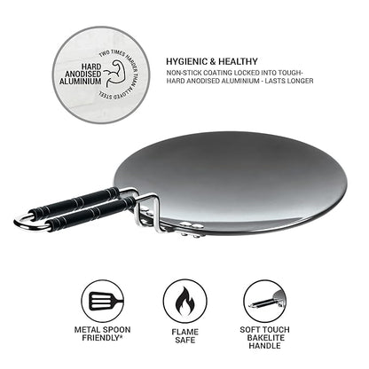 Milton Pro Cook Hard Anodized Tawa, 24 Cm, Dark Grey - 925 gms