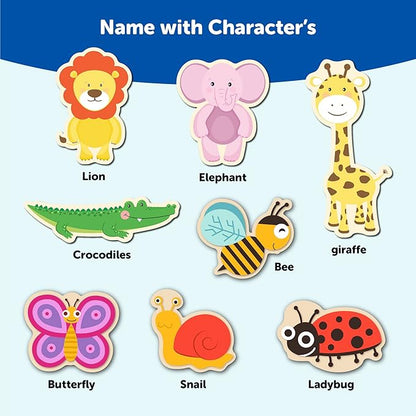Mini Leaves Jungle Animal Friends and Insects Jumbo Knob Wooden Puzzle | Knob Puzzles for Kids for Kids | Educational Puzzle