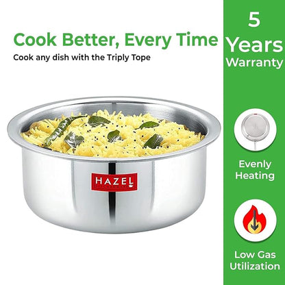 Hazel Triply Stainless Steel Cookware 2000 ml Stainless Steel Utensils Induction Bottom
