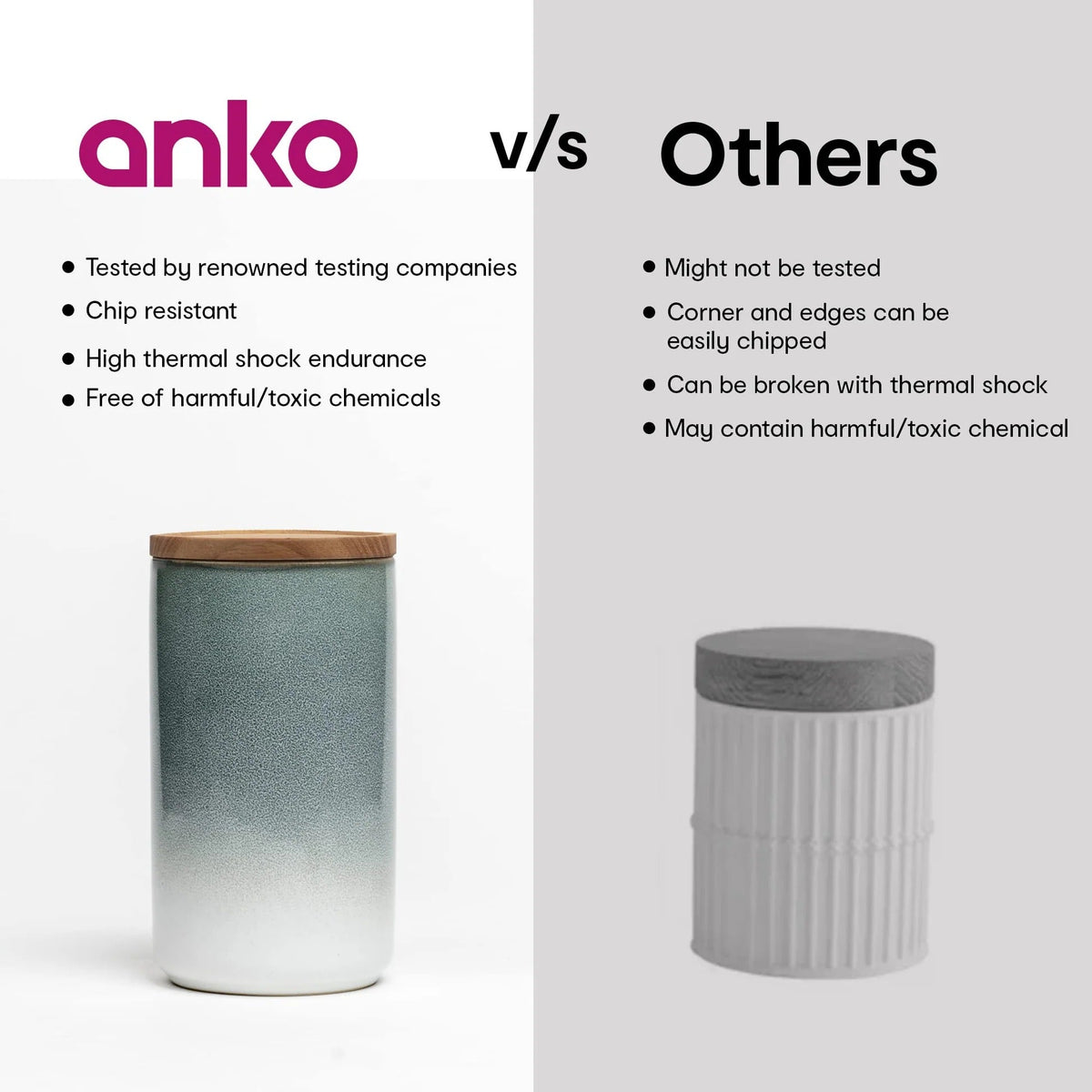 Anko Set of 3 Stoneware Ceramic Jars 800ml | Rubberwood Lid & Silicone Ring | Beige