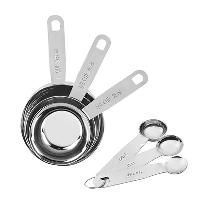 Axiom Stainless Steel Cup and Spoon Set of 6 Pieces 3 Measurement Spoons 3 Measurement Cups