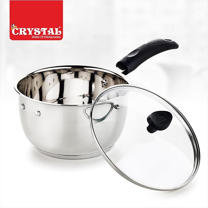Crystal Stainless Steel Saucepan with Glass Lid Silver