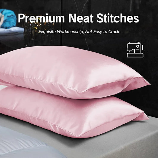 Cloth Fusion Satin Pillow Cover Set of 2 Pillow Case with 3 Satin Soft Scrunchies Baby Pink