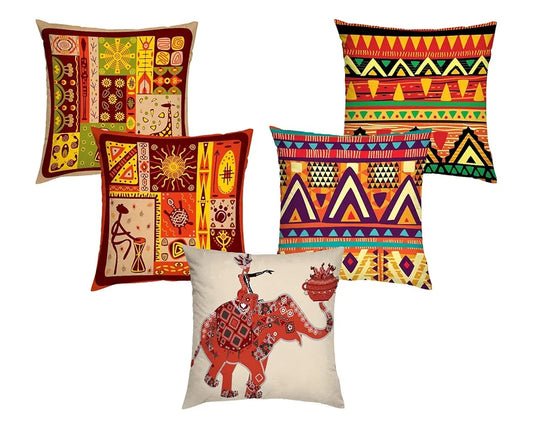 Aerohaven Jute 150 TC Cushion Cover Multicolour, 5 Pieces