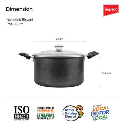 Impex IBP6 6L Non-Stick Biryani Pot with RIB Granite Coating Induction Friendly Aluminium