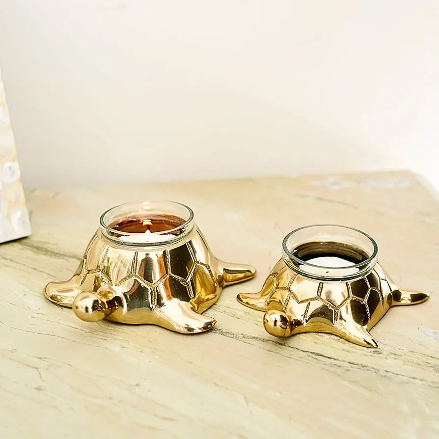 BEHOMA Golden Turtle Votive Holder Set of Mother and Child | Elegant Home and Office Dcor Accessories for Living Room | Collectibles Perfect for Birthday, Mother's Day | Votives Candle Included