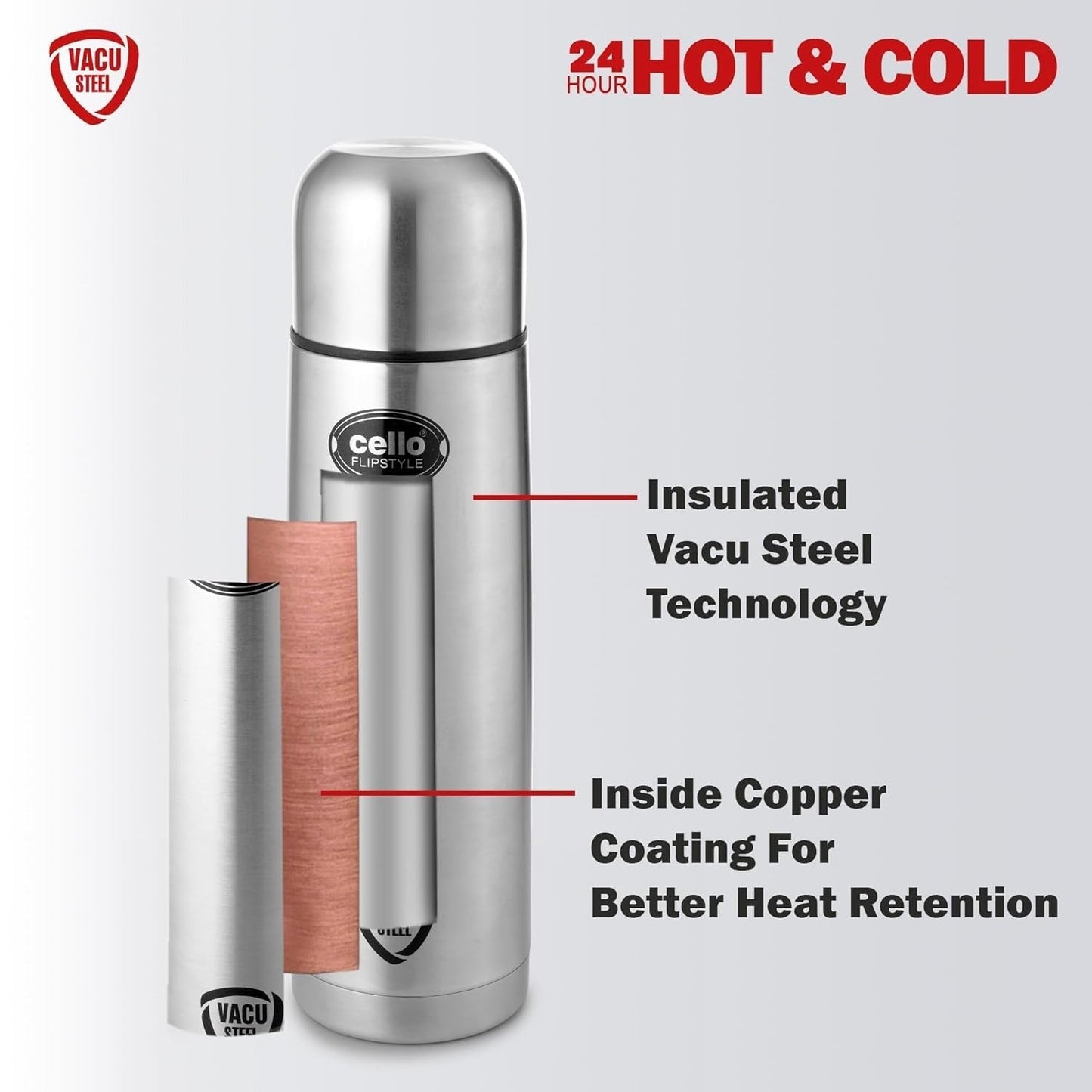 Cello Flipstyle Insulated Stainless Steel Flask Water Bottle