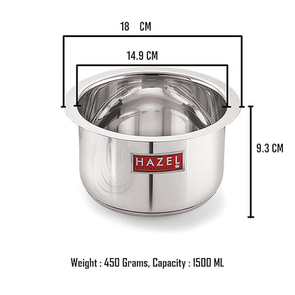 Hazel Induction Bottom Tope Stainless Steel Heavy Base Thick Flat Bottom 14.9 cm 1500 Ml