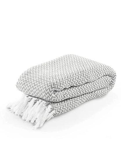 Sashaa World Chevron Throw Blanket Handwoven with Fringes Colour Grey