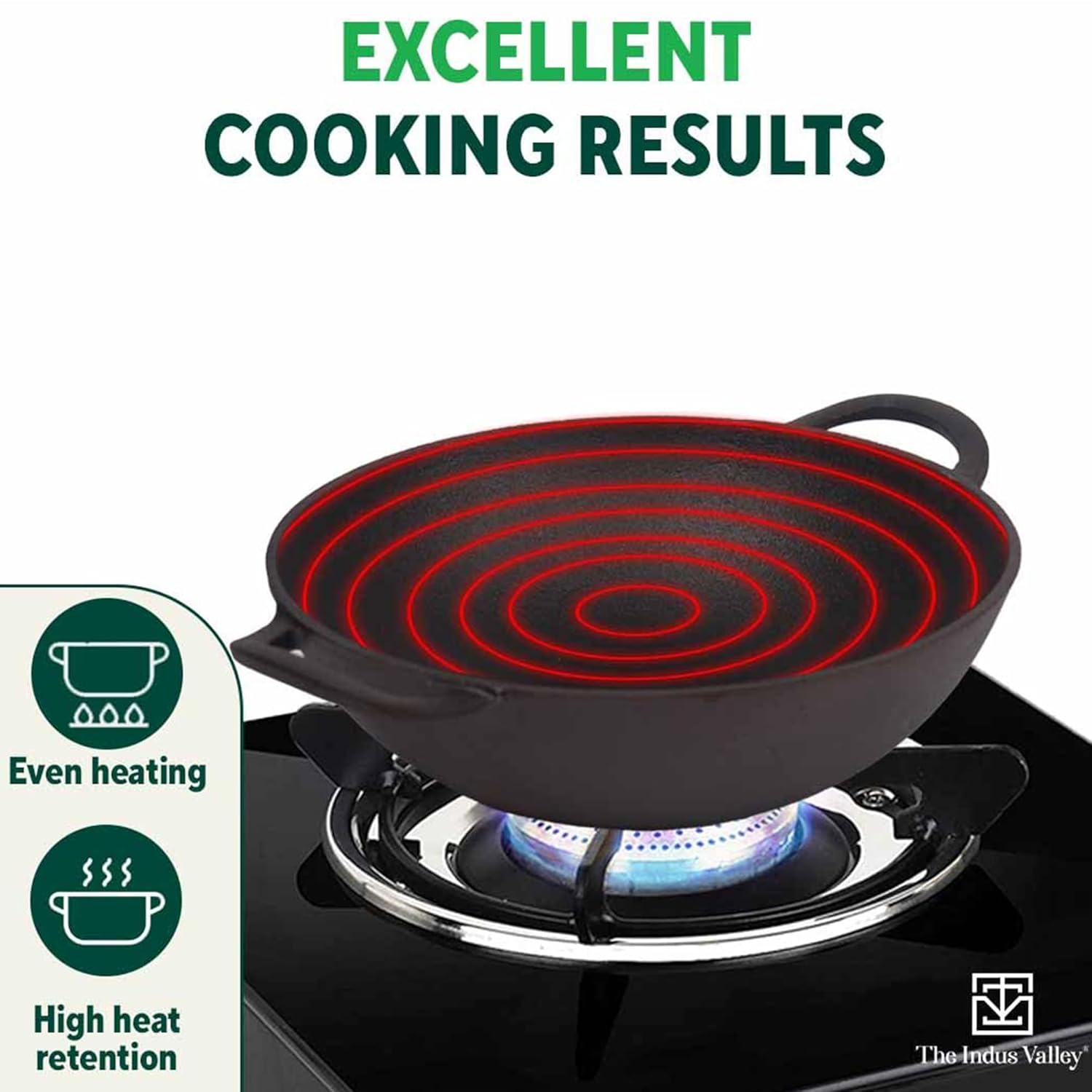 The Indus Valley Pre-Seasoned Cast Iron Kadai with Silicon Grip