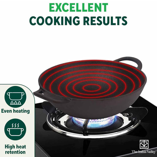 The Indus Valley Pre-Seasoned Cast Iron Kadai with Silicon Grip