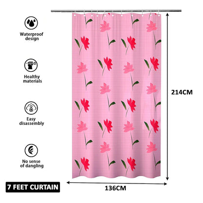 Kuber Industries Shower Curtain Bathroom Shower Curtain 8 Rings Curtain Painting Pink