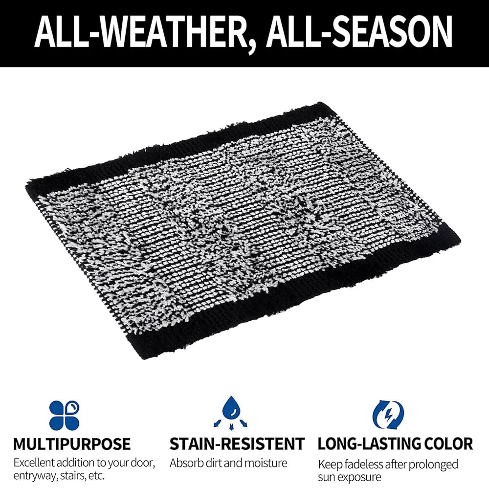 Kuber Industries Door Mat White Cut Loop Doormat Microfiber Entrance Mat Black Colour