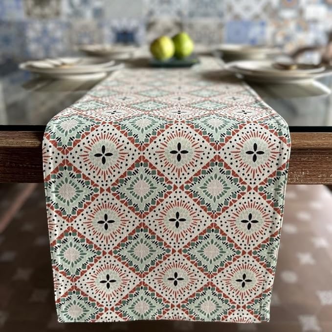 Oak & Lily Table Runner in Multicolour Ethnic Print Washable Anti-Skid 4 Seater & 6 Seater