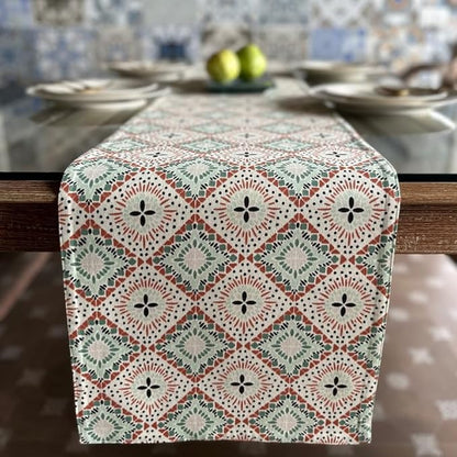 Oak & Lily Table Runner in Multicolour Ethnic Print Washable Anti-Skid 4 Seater & 6 Seater