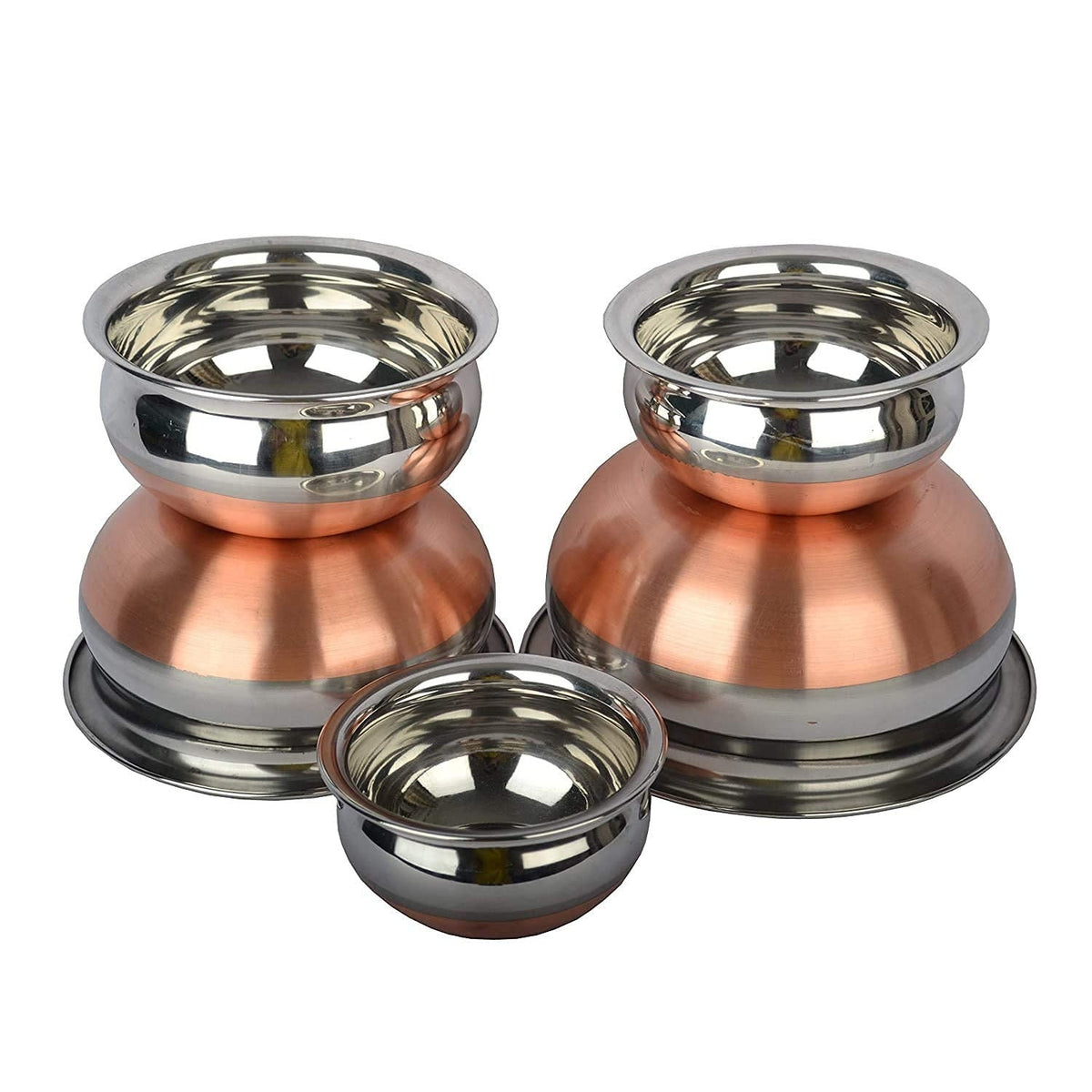 KC Stainless Steel Copper Bottom Kitchen Serving, Cooking Bowl - Set 5-Pieces with Cover