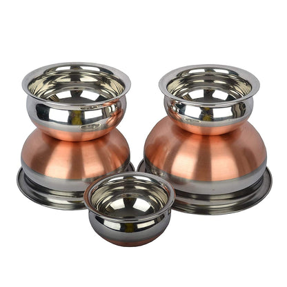 KC Stainless Steel Copper Bottom Kitchen Serving, Cooking Bowl - Set 5-Pieces with Cover