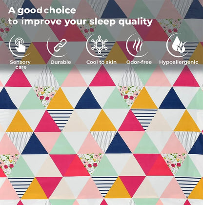 Fresh From Loom Soft Glace Cotton Fitted Bedsheet King Size Bed With Two Pillow Cover Elastic Fitted 144 TC Trangle Multi