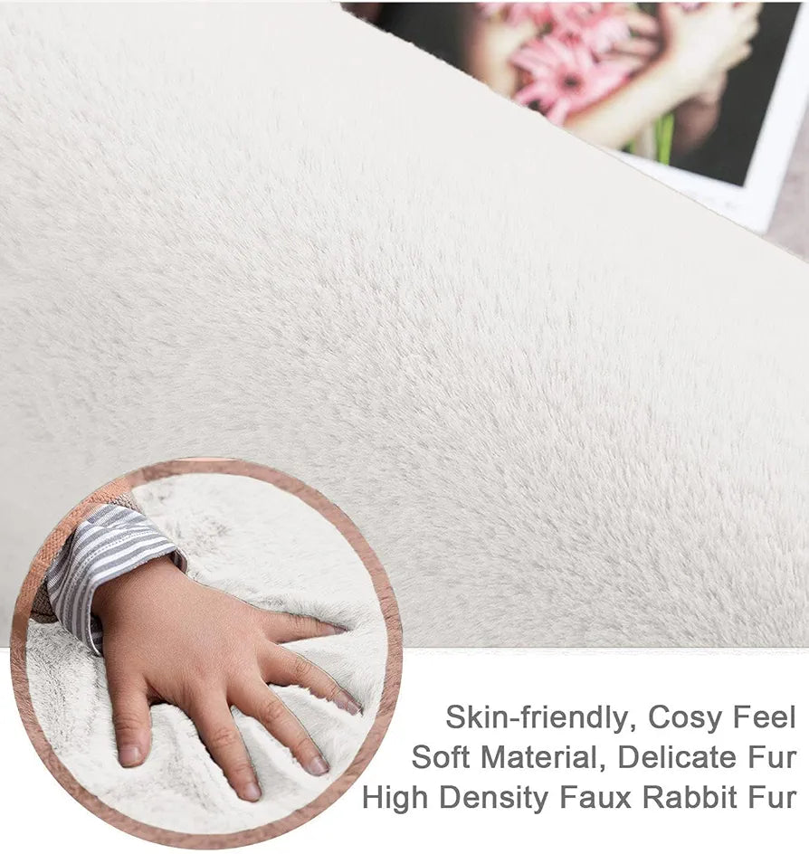 Luxe Home International Ruffle Floor Rabbit Rectangular Rug for Bedroom 3 X 5 Ft Colour White