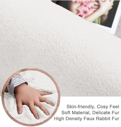 Luxe Home International Ruffle Floor Rabbit Rectangular Rug for Bedroom 3 X 5 Ft Colour White