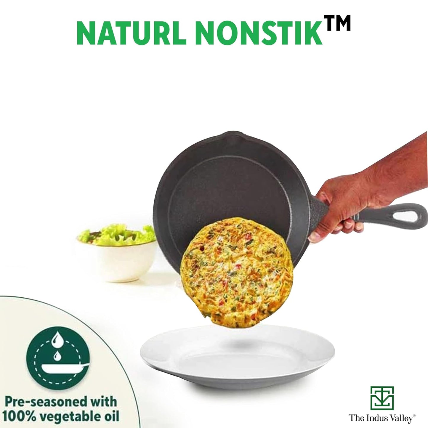 The Indus Valley Preseasoned Cast Iron Fry Pan/Skillet With Long Handle | Induction Friendly | Nonstick Fry Pan