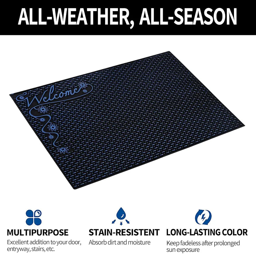 Kuber Industries Door Mat Rubber Mud Trapper Mat Welcome Mat Black & Blue Colour