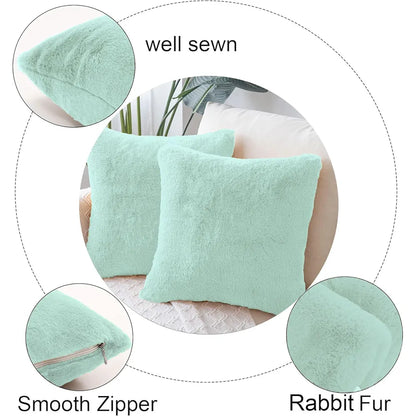 Luxe Home Cushion Cover Duble Side Rabbit Fur Plain Design Covers Set of 2 for Sofa Colour Lime
