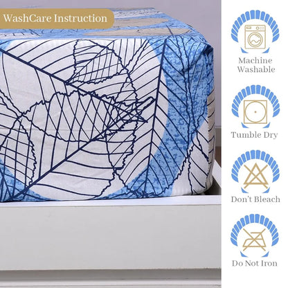 Divine Casa 144 TC Cotton Fitted Bedsheet for King Bed 100% Cotton Floral Blue Elastic Fit Everyday Use Bedsheet