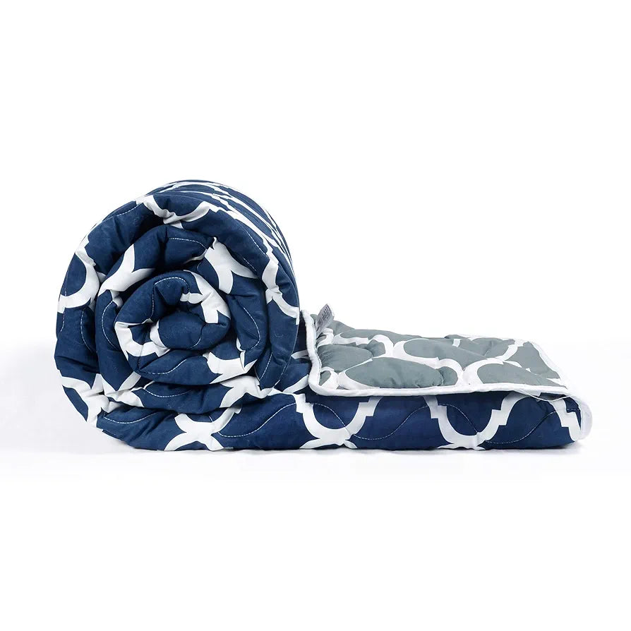 Divine Casa 120 GSM Geometric Blue Single Bed AC Comforter Cooling Blankets for Summer Rajai Cover Single Bed TC - 120 Colour Deep Grey Blue