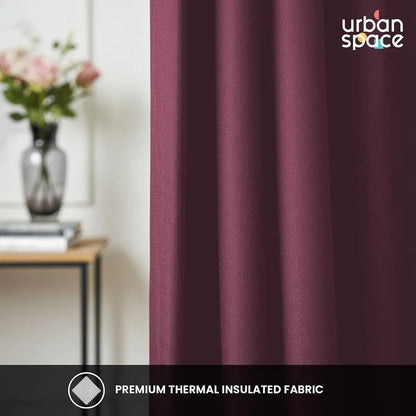 Urban Space 100% Blackout Curtains for Window 5 Feet Set of 2, Thermal Insulated Curtains with Eyelets and Tiebacks, Solid Curtain Mauve Colour