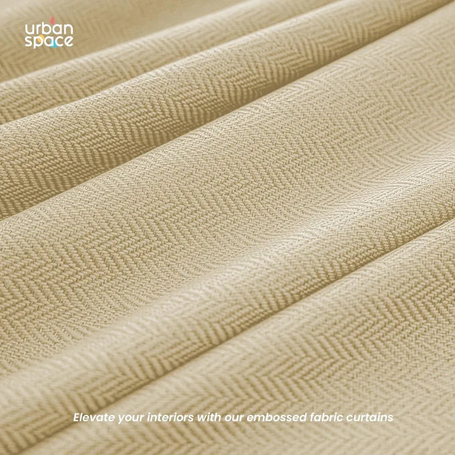 Urban Space Blackout Curtains for Door 7 Feet Long Set of 2, Embossed Herringbone DesignLight Blocking Curtain for Living Room, Curtains Drift Beige Colour