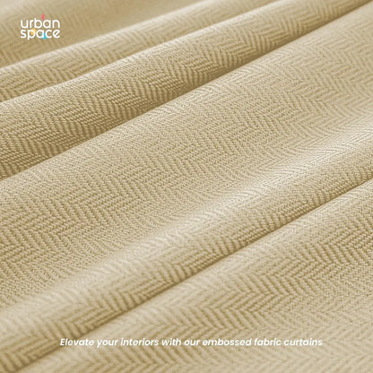 Urban Space Blackout Curtains for Door 7 Feet Long Set of 2, Embossed Herringbone DesignLight Blocking Curtain for Living Room, Curtains Drift Beige Colour