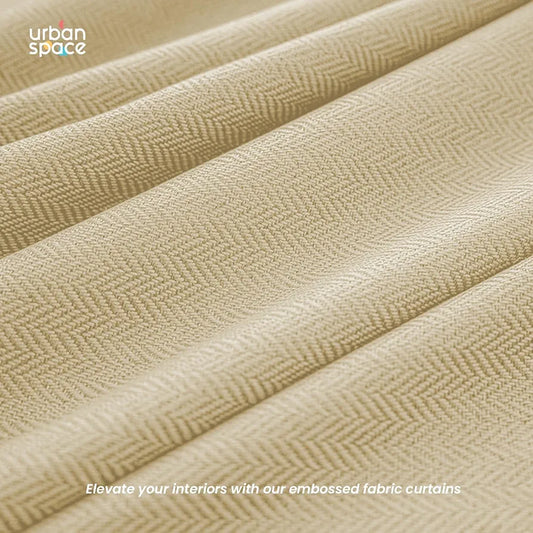 Urban Space Blackout Curtains for Door 7 Feet Long Set of 2, Embossed Herringbone DesignLight Blocking Curtain for Living Room, Curtains Drift Beige Colour