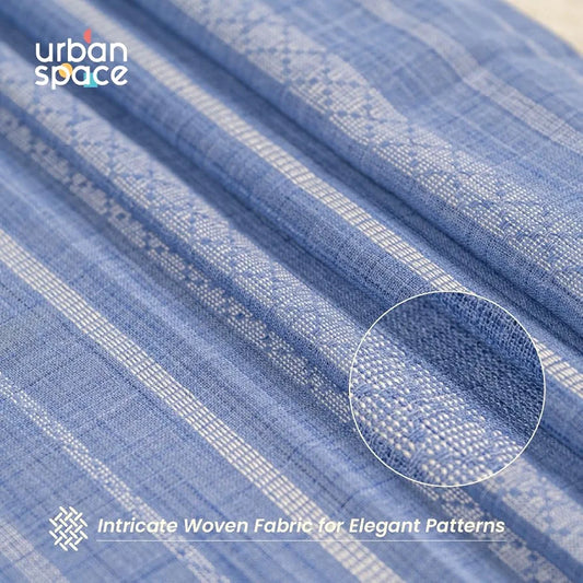 Urban Space Aari Collection Weaved Sheer Curtains for Window 5 feet Long Light Filtering Curtains Set of 2 Decorative Curtains for Living Room Vertical Weaves Blue Colour
