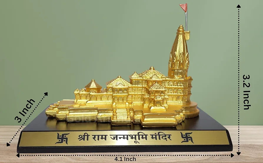 Gold Art India Ram Mandir Ayodhya Gold Plated Matte 24 Karat - Minature Small