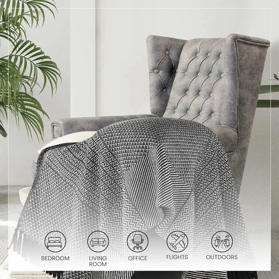 Sashaa World Soft Cotton Throw Blanket Colour Black