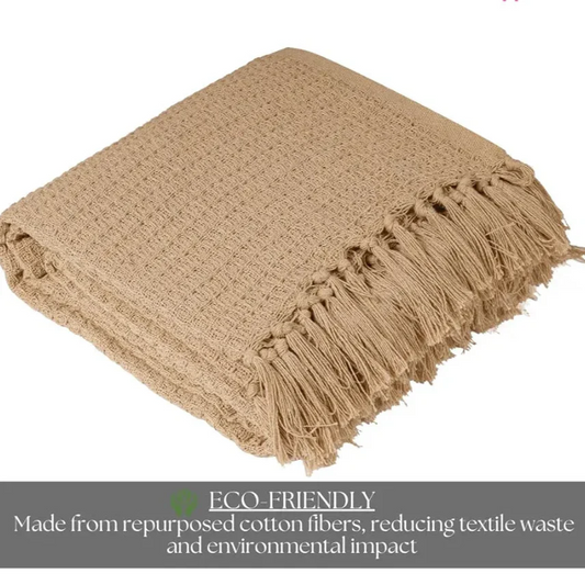 Homadorn Waffle Weave Cotton Throw Blanket  Colour Beige