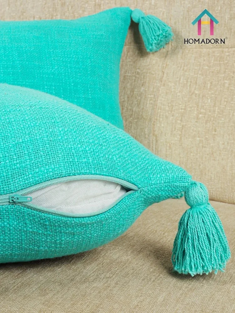 Homadorn Luxury Cotton Handmade Decorative Boho Throw Pillow Covers Turquoise