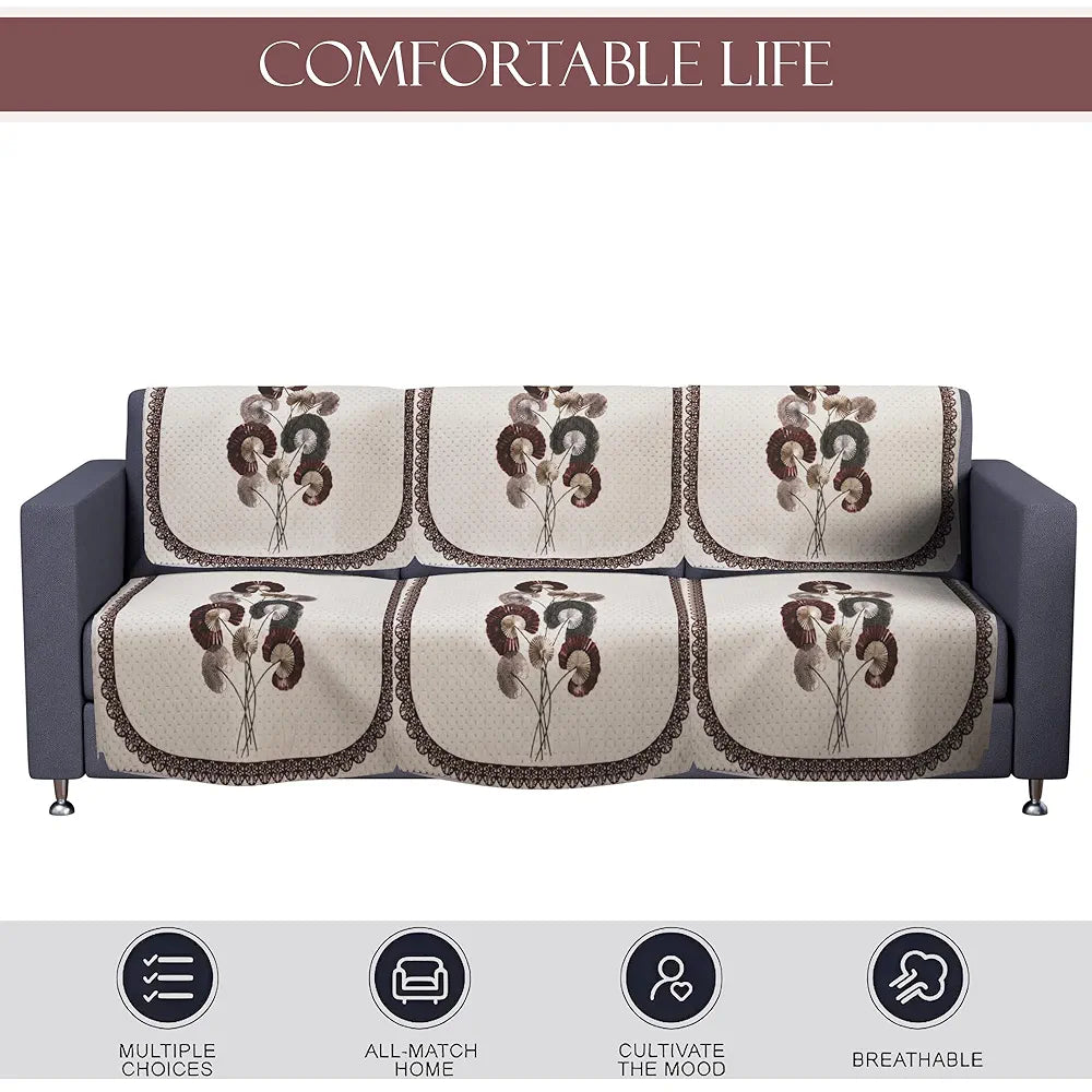 Kuber Industries Set of 6 Velvet 3 Seater Sofa Covers for Living Room Digital Flower-Cream & Brown