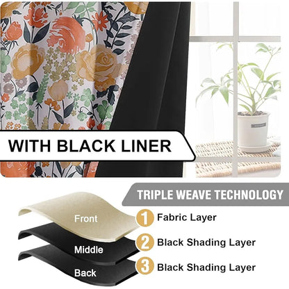 Cloth Fusion Blackout Printed Premium Door Curtains 8 Feet Long Set of 2 White Roses