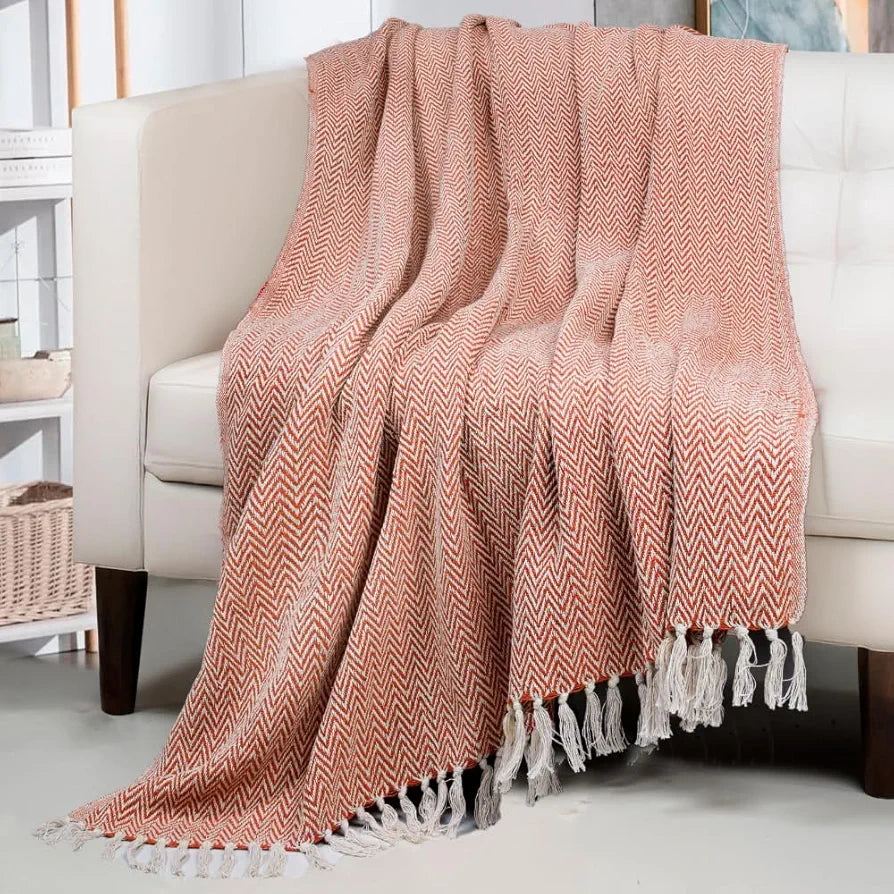 Homadorn All Season Cotton Weaved Throw Blanket Colour Orange