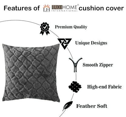 Luxe Home Cushion Cover Duble Side Rabbit Fur Diamond Design Covers Set of 2 Colour Grey