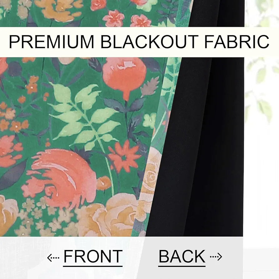 Cloth Fusion Blackout Printed Premium Door Curtains 7 Feet Long Set of 2 Green Roses