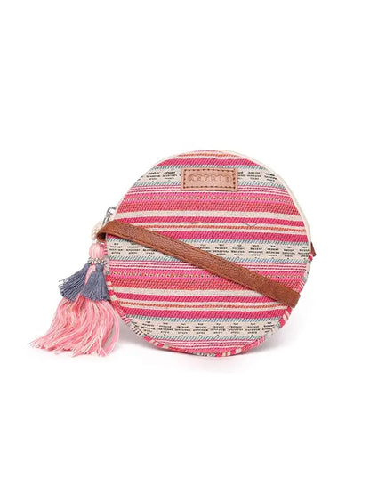 Astrid Round Textured Sling Bag For Girls With Zip Colour Pretty Pink