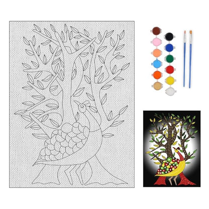 Hobby India Self Painting Bird Canvas | Gond Art | Pre-designed Canvas Board
