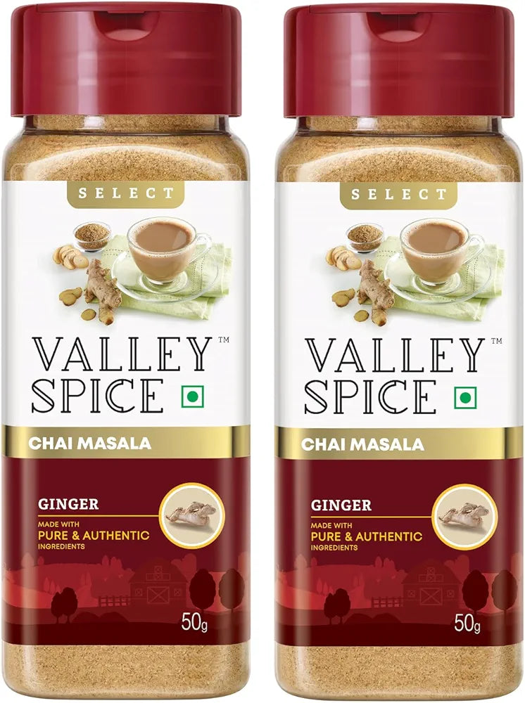 Valley Spice Ginger Masala Chai | Spicy and Healthy Blend | Tea, Dried Ginger, Black Pepper | Aromatic and Traditional | Strong Flavour | 80+ Cups Select Chai Masala )