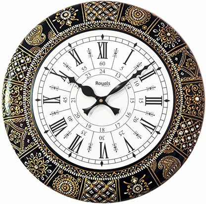 RoyalsCart Floral Designer Painting Wooden Antique Analog Wall Clock Clock Size - 40 cm x 40 cm [KTWC281D] Designer Painting